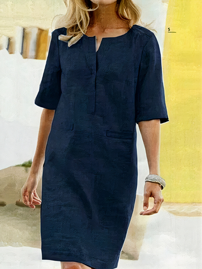 Damen lässiges kurzärmliges Kleid | Midi