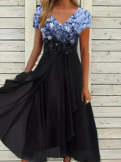 Damen lässiges Vintage-Blumenkleid | Midi