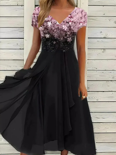 Damen lässiges Vintage-Blumenkleid | Midi