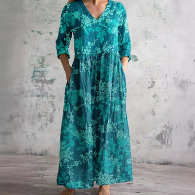 Langärmeliges florales Sommerkleid für Damen | Maxi