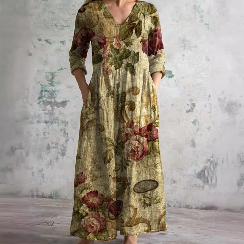 Langärmeliges florales Sommerkleid für Damen | Maxi