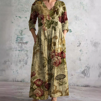Langärmeliges florales Sommerkleid für Damen | Maxi