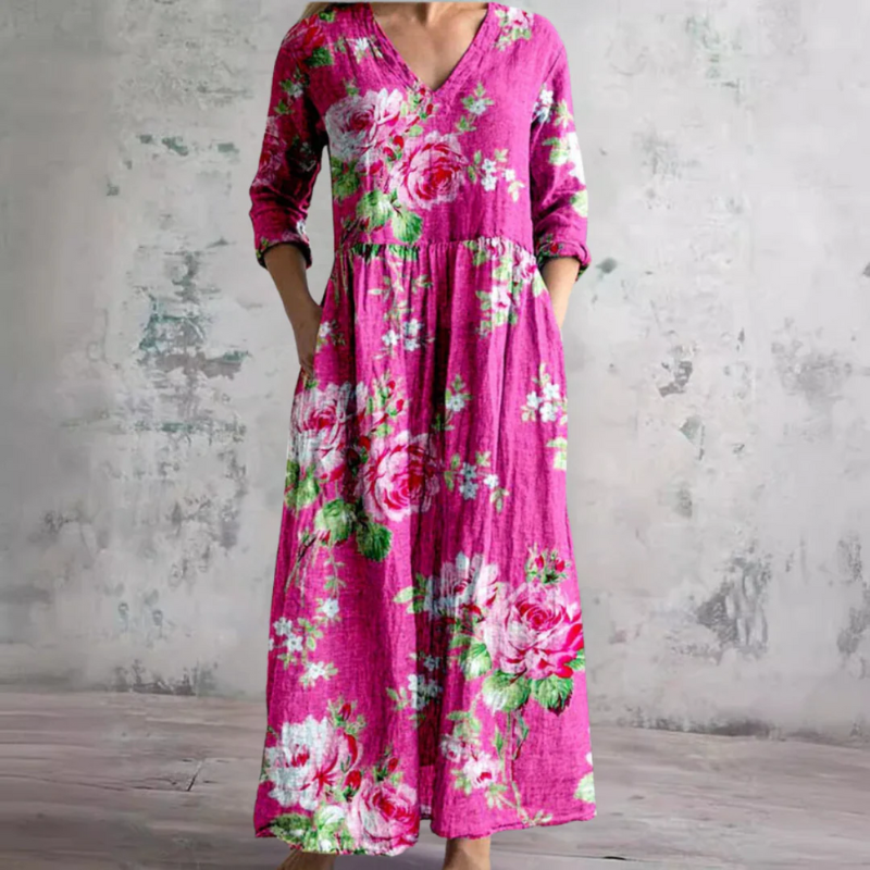 Langärmeliges florales Sommerkleid für Damen | Maxi
