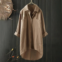 Damen lockeres Hemd mit Knopfleiste | Langarm in Khaki