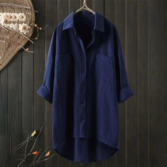 Damen lockeres Hemd mit Knopfleiste | Langarm in Marineblau