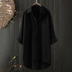 Damen lockeres Hemd mit Knopfleiste | Langarm in Schwarz
