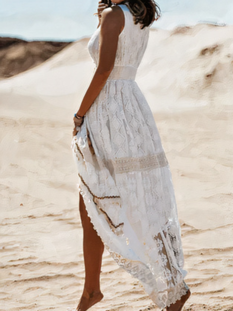 Damen luftiges Boho-Strandkleid | Maxi