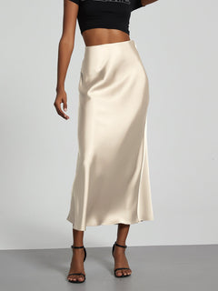 Damen Midirock mit A-Linien-Form und Hoher Taille in Cremefarben