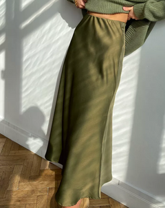 Damen Midirock mit A-Linien-Form und Hoher Taille in Olivgrün