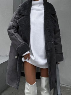 Damen modischer Wintermantel | Lang in Grau