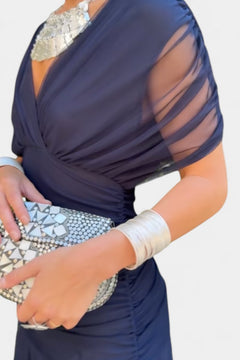 Greta | Damen Off-Shoulder Cocktailparty-Kleid figurbetontes Maxi-Abendkleid in Blau