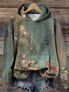 Elisabeth | Damen Oversized Floral Knit Sweater Hoodie mit Kapuze in Eine Farbe