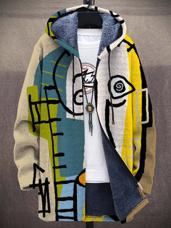 Katharina | Damen Oversized Kunstdruck Fleecegefütterter Reißverschluss Cardigan in Mehrfarbig