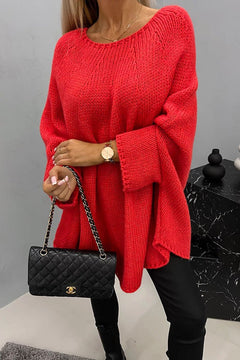 Mia | Damen Oversized Rundhals Knit Sweater mit Fledermausärmeln in Rot