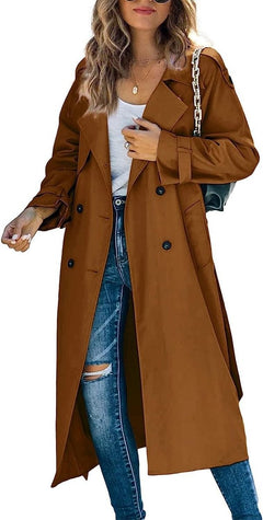 Sophie | Damen Oversized Trench Coat mit Bindegürtel Doppelreiher in Braun