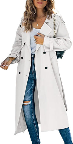 Sophie | Damen Oversized Trench Coat mit Bindegürtel Doppelreiher in Weiß