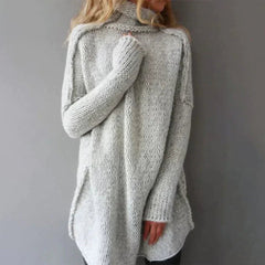 Charlotte | Damen Oversized Turtleneck Sweater Grobstrick Longpullover in Grau