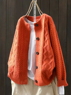 Johanna | Damen Oversized Zopfmuster-Cardigan mit Knopfleiste in Orange
