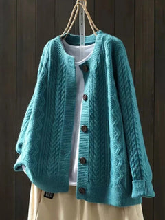 Johanna | Damen Oversized Zopfmuster-Cardigan mit Knopfleiste in Blau
