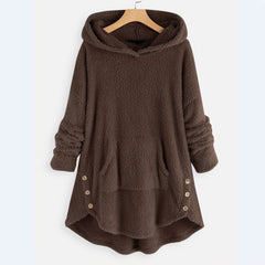 Lena | Damen Plüsch-Hoodie Sweatshirt Reißverschluss Katzen-Print Fleece in Braun
