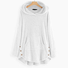 Lena | Damen Plüsch-Hoodie Sweatshirt Reißverschluss Katzen-Print Fleece in Weiß
