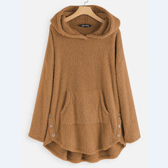 Lena | Damen Plüsch-Hoodie Sweatshirt Reißverschluss Katzen-Print Fleece in Beige