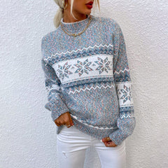 Damen Pullover mit Rundhalsausschnitt und Schneeflocken-Muster in Grau