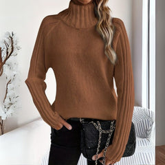 Lena | Damen Rollkragen Strickpullover mit Rippärmeln Locker Weich in Braun