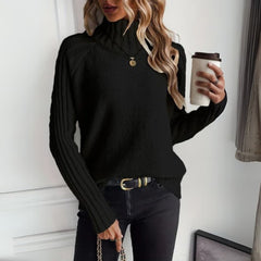 Lena | Damen Rollkragen Strickpullover mit Rippärmeln Locker Weich in Schwarz