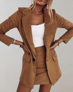 Damen Set mit Blazer und Minirock in Braun