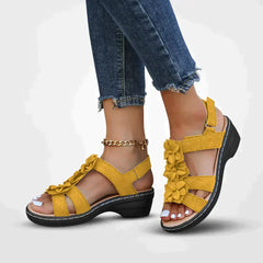 Monika - Damen Sommer Serie Blumen Plateau Sandalen in Gelb