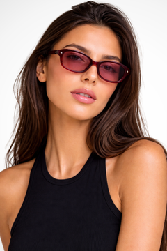 Damen Sonnenbrille mit Rechteckrahmen und abgeschrägten Ecken in Rot