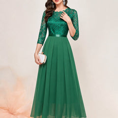 Katharina | Damen Spitzen Chiffon Abendkleid Elegant Formal Dress Maxi in Grün
