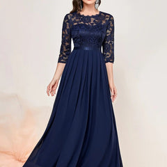 Katharina | Damen Spitzen Chiffon Abendkleid Elegant Formal Dress Maxi in Blau