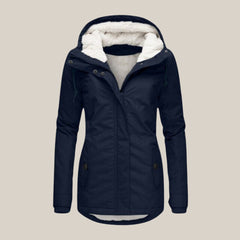 Leonie | Damen Steppjacke mit Fleecefutter Kapuze Winterjacke in Blau