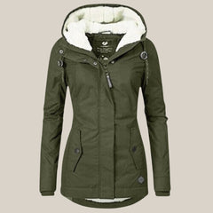 Leonie | Damen Steppjacke mit Fleecefutter Kapuze Winterjacke in Grün