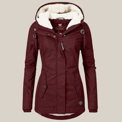Leonie | Damen Steppjacke mit Fleecefutter Kapuze Winterjacke in Rot