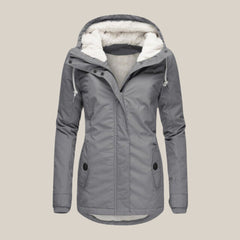 Leonie | Damen Steppjacke mit Fleecefutter Kapuze Winterjacke in Grau