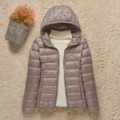 Elisabeth | Damen Steppjacke mit Kapuze ultraleichte Übergangsjacke in Taupe