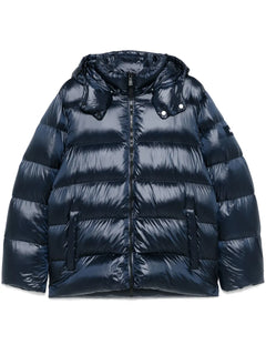 Damen Steppjacke mit Kapuze und durchgehendem Reißverschluss in Blau