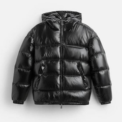 Damen Steppjacke mit Kapuze und durchgehendem Reißverschluss in Schwarz