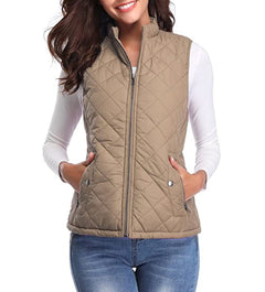 Leonie | Damen Steppweste leicht gefütterte Puffer Vest Women mit Reißverschluss in Hellkaffee