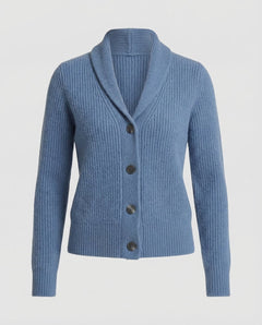 Frieda | Damen Strick-Cardigan mit Revers-Kragen Knopfleiste Langarm in Hellblau