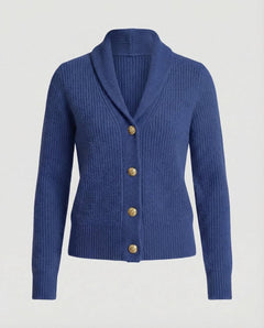 Frieda | Damen Strick-Cardigan mit Revers-Kragen Knopfleiste Langarm in Dunkelblau