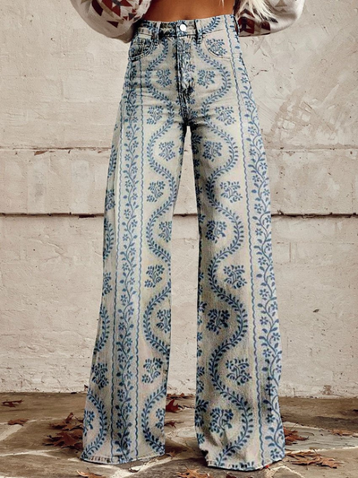Damen stylische Jeanshose mit weitem Bein | Baggy