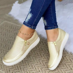 Damen stylische Schuhe mit Reißverschluss | Bequem in Gold