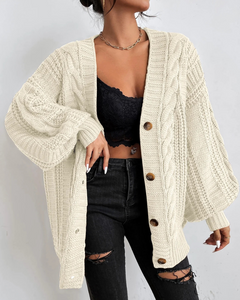 Damen stylischer Zopfstrick-Cardigan | Lang in Beige