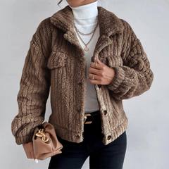 Teddy Damen Jacke Kurz | Elegant Warm in Braun