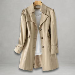 Katharina | Damen Trenchcoat eleganter Einreiher Baumwoll-Nylon-Mantel in Khaki