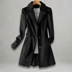 Katharina | Damen Trenchcoat eleganter Einreiher Baumwoll-Nylon-Mantel in Schwarz